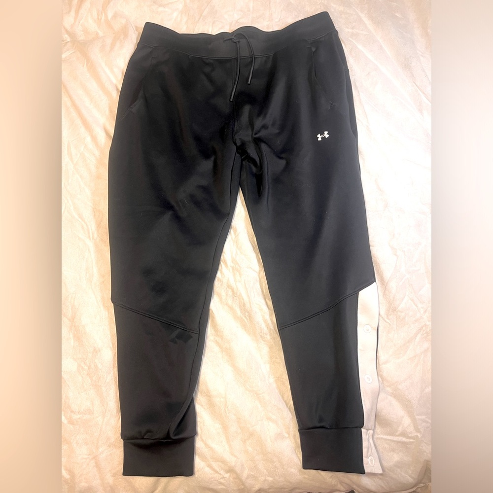 Black and white snap under armour athletic joggers